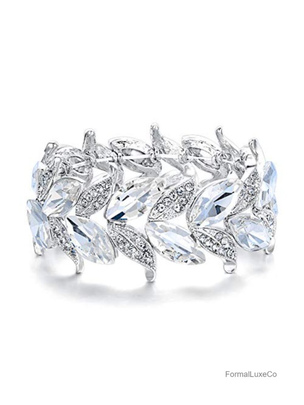 Stretch Bangle Bracelet Marquise-Shape Leaf Austrian Crystal Women's Wedding